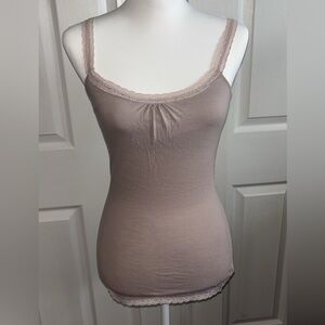 Y2k Abercrombie and Fitch Taupe Lace Cami Flawed